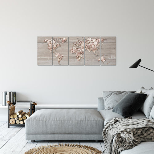 Runa Art Bild Weltkarte Blumen Wandbilder auf Vlies Leinwand 5 Teilig Wanddekoration Wohnzimmer Schlafzimmer 023256c