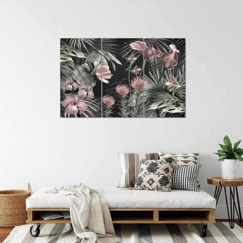 Runa Art Wandbilder Blumen Bild XXL Wohnzimmer Schlafzimmer Grün Vintage Natur 120 x 80 cm 3 Teilig 043331b