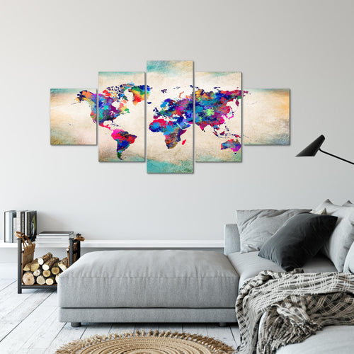 Runa Art - Bilder Weltkarte 200 x 100 cm 5 Teilig XXL Wanddekoration Design Bunt 013351a