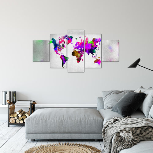 Runa Art Bild Büro Wohnzimmer Weltkarte 5 Teilig Kontinente Stein Bunt Wandbilder auf Vlies Leinwand 108853c