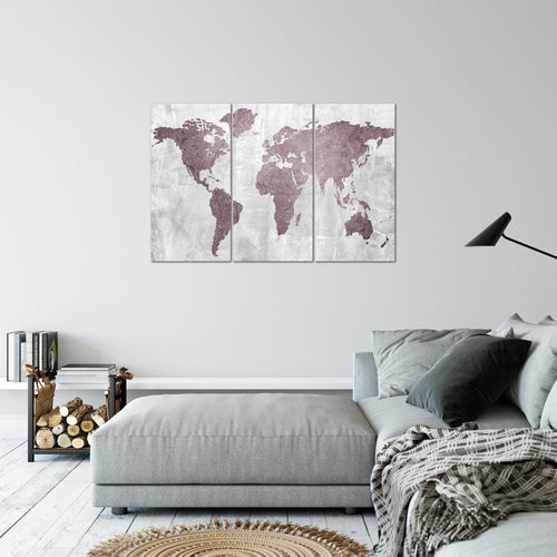 Runa Art Wandbilder Weltkarte Bild XXL Büro Wohnzimmer Rosa Kontinente Beton 120 x 80 cm 3 Teilig 104331a