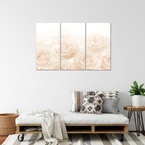 Runa Art Wandbilder Blumen Rosen Bild XXL Wohnzimmer Schlafzimmer Beige Vintage 120 x 80 cm 3 Teilig 017231c