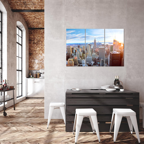 Runa Art Wandbilder New York Bild XXL Wohnzimmer Büro Blau Stadt Skyline 120 x 80 cm 3 Teilig 010231a