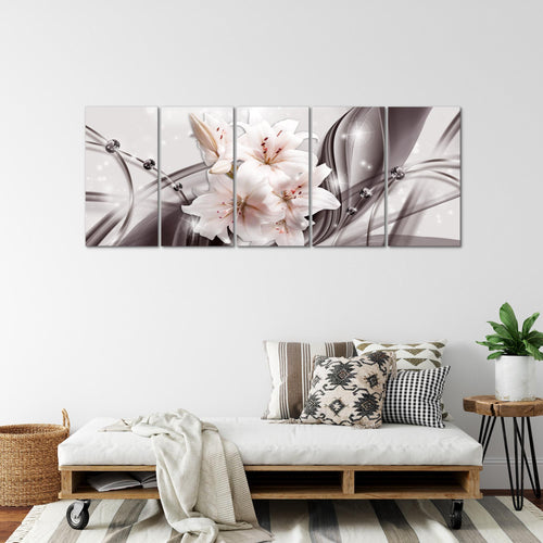 Runa Art Wandbild XXL Blumen Lilien Wohnzimmer Schlafzimmer 200 x 80 cm Grau 5 Teilig - Made in Germany - 017155c