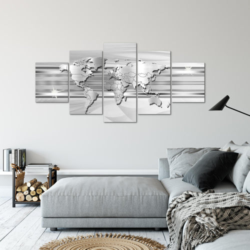 Runa Art - Bilder Weltkarte 200 x 100 cm 5 Teilig XXL Wanddekoration Design Grau 107951c