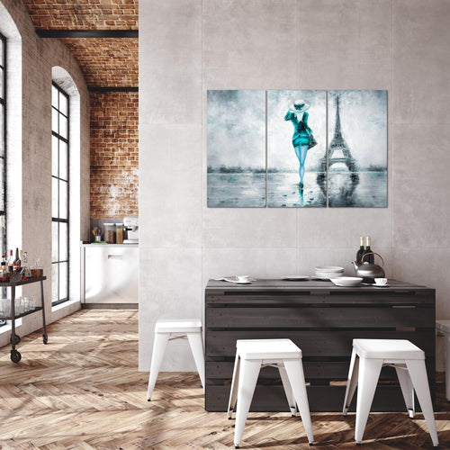 Runa Art Wandbilder Paris Eifelturm Bild XXL Wohnzimmer Schlafzimmer Türkis Grau Abstrakt 120 x 80 cm 3 Teilig 035631b