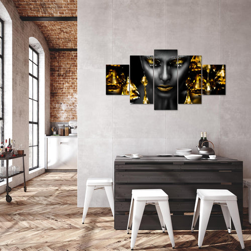 Runa Art Bild Wohnzimmer Schlafzimmer Frau Gesicht Lippen 5 Teilig Kosmetik Fashion Schwarz Gold Wandbilder auf Vlies Leinwand 042153c