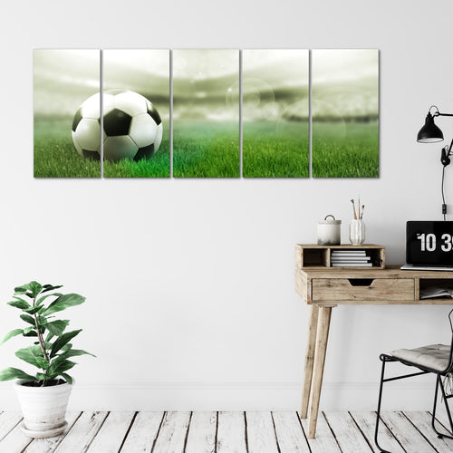 Runa Art Wandbild XXL Fussball Wohnzimmer Schlafzimmer 200 x 80 cm Grün 5 Teilig - Made in Germany - 402455c