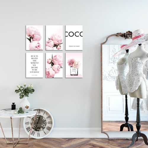 Novart Wandbilder Set Blumen Pfingstrosen - KOMPLETT AUFHÄNGFERTIG - Made in Germany - Moderne Bilder  Wohnzimmer Mädchen Teenager - N009464a