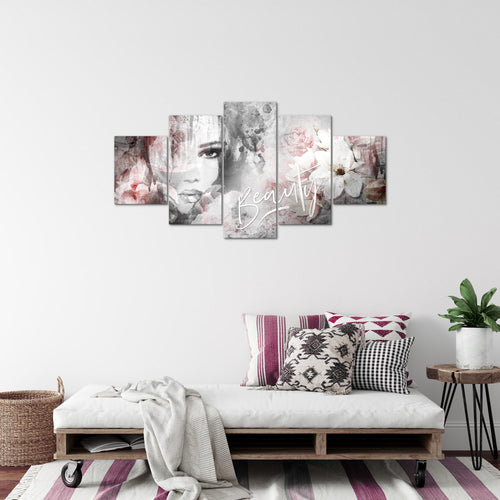 Runa Art Bild Wohnzimmer Schlafzimmer Blumen Vintage 5 Teilig Frau Bunt Wandbilder auf Vlies Leinwand 039353a