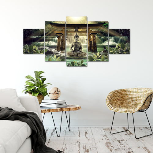 Runa Art - Bilder Feng Shui Buddha 200 x 100 cm 5 Teilig XXL Wanddekoration Design Grün Braun 036451a