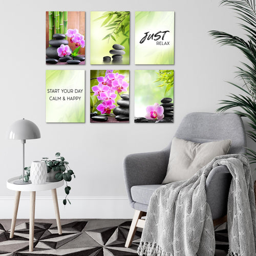 Novart Wandbilder - KEIN EXTRA RAHMEN BENÖTIGT - Wohnzimmer Schlafzimmer - Bilder Modern Feng Shui Wellness - Grün Lila - N003465a