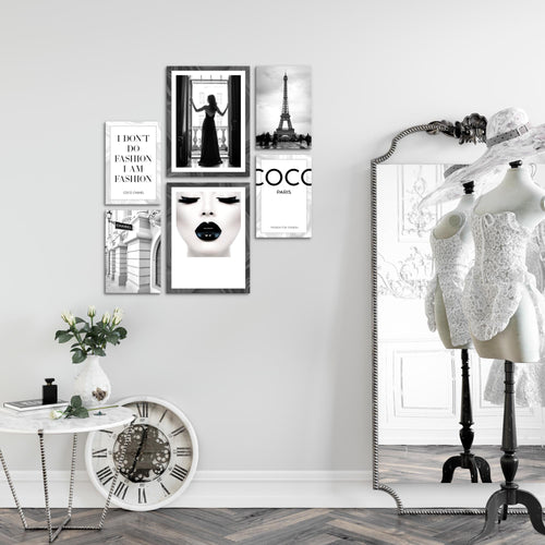Novart Wandbilder Set Fashion Coco - KEIN EXTRA RAHMEN BENÖTIGT -  Modern Deko  - Wohnzimmer Mädchen Teenager N015663a