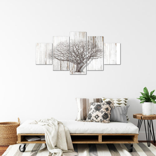 Runa Art Bild Wohnzimmer Baum Abstrakt 5 Teilig Holzmotiv Schwarz Weiss Wandbilder auf Vlies Leinwand 039953b