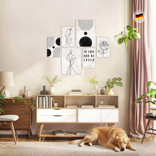 Novart Wandbilder Set Line Art Boho grau - KEIN EXTRA RAHMEN BENÖTIGT -  Modern Deko  - Wohnzimmer Schlafzimmer N028263a