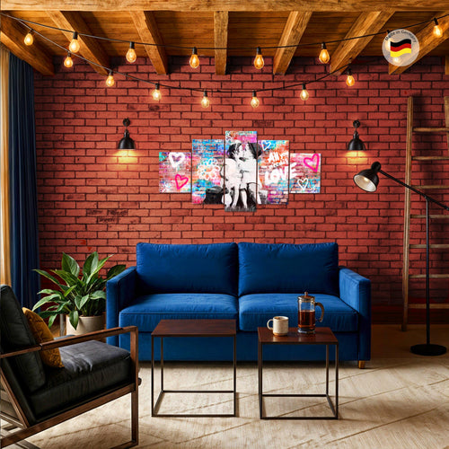 Runa Art Bild Wohnzimmer Schlafzimmer the First Kiss 5 Teilig Streetart Graffiti Bunt Wandbilder auf Vlies Leinwand 044653a