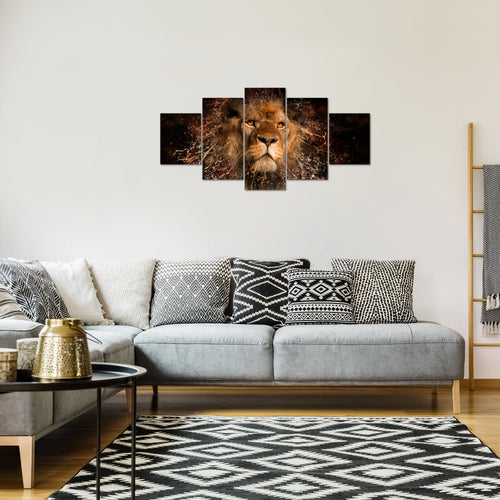 Runa Art Bild Wohnzimmer Schlafzimmer Afrika Löwe 5 Teilig Abstrakt Tiere Schwarz Gold Wandbilder auf Vlies Leinwand 040753a