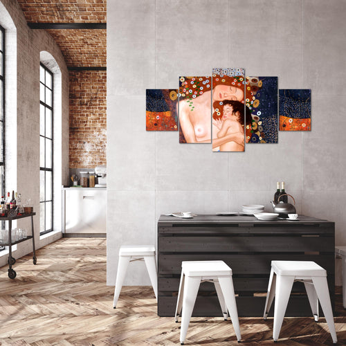 Runa Art Bild Wohnzimmer Gustav Klimt Mutter und Kind 5 Teilig Frau Braun Wandbilder auf Vlies Leinwand 700253a