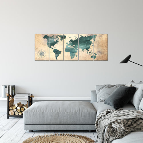 Runa Art Bild Weltkarte Wandbilder auf Vlies Leinwand 5 Teilig Wanddekoration Büro Wohnzimmer 026056a