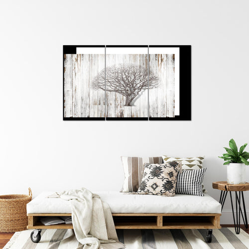 Runa Art Wandbilder Baum Abstrakt Bild XXL Wohnzimmer Schwarz Weiss Holzmotiv 120 x 80 cm 3 Teilig 039931b