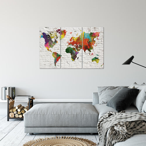 Runa Art Wandbilder Weltkarte Bild XXL Büro Wohnzimmer Bunt Steinoptik Ziegel 120 x 80 cm 3 Teilig 107531a