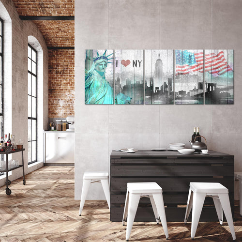 Runa Art Wandbild XXL New York City Wohnzimmer Büro 200 x 80 cm Grau Türkis 5 Teilig - Made in Germany - 034255a