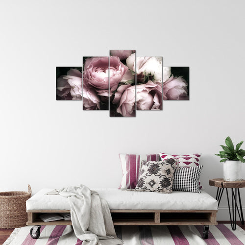 Runa Art Bild Wohnzimmer Schlafzimmer Blumen Rosen 5 Teilig Vintage Schwarz Bunt Wandbilder auf Vlies Leinwand 039153a