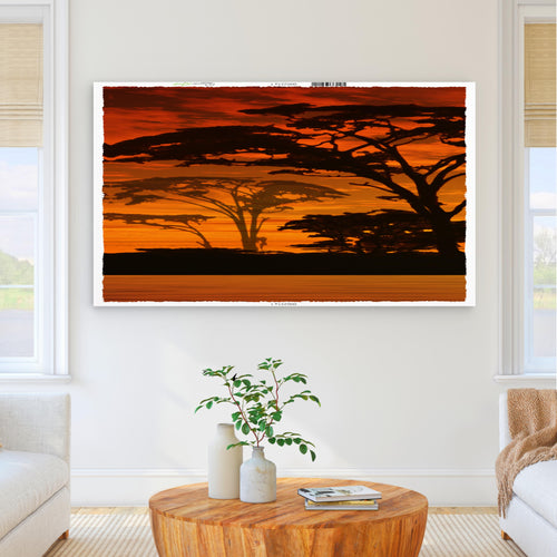 Runa Art - Bilder Afrika 200 x 100 cm 5 Teilig XXL Wanddekoration Design Sonnenuntergang Orange 000251a