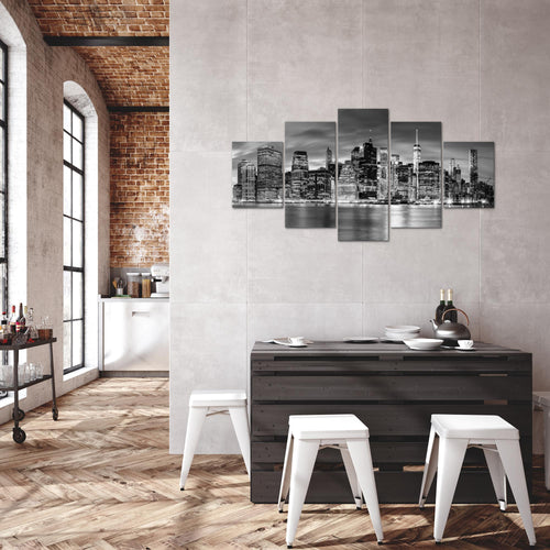 Runa Art Bild Wohnzimmer Büro New York City 5 Teilig USA Schwarz Weiss Wandbilder auf Vlies Leinwand 010053b