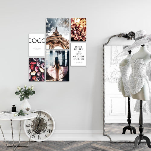 Novart Wandbilder Set Fashion Paris Coco - KEIN EXTRA RAHMEN BENÖTIGT -  Modern Deko  - Wohnzimmer Mädchen Teenager N008263a