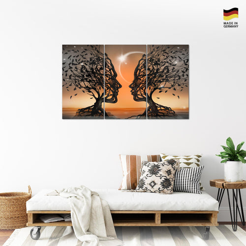 Runa Art Wandbilder Liebespaar Bild XXL Wohnzimmer Schlafzimmer Orange Abstrakt Baum 120 x 80 cm 3 Teilig 044831c
