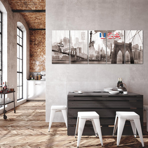 Runa Art Wandbild XXL New York Wohnzimmer Büro 200 x 80 cm Sepia Beige 5 Teilig - Made in Germany - 034755b