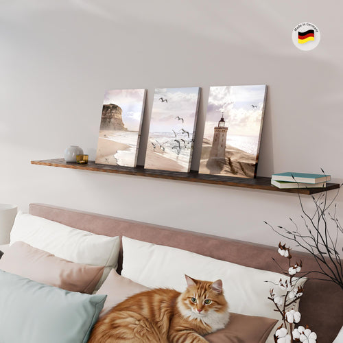 Novart Wandbilder Set Landschaft - KOMPLETT AUFHÄNGFERTIG - Wohnzimmer Schlafzimmer Büro Deko - 3 Moderne Bilder Küste - N040235a
