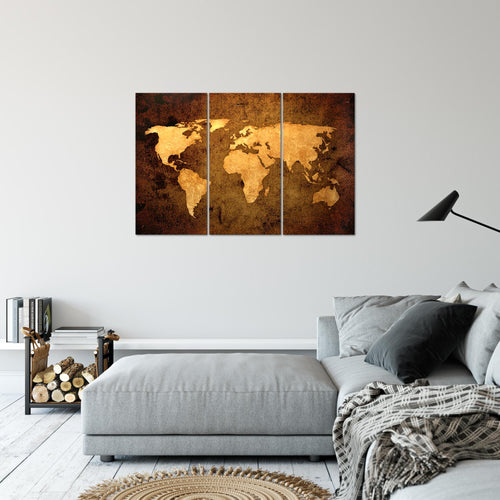 Runa Art Wandbilder Weltkarte Bild XXL Büro Wohnzimmer Gold Vintage Antik 120 x 80 cm 3 Teilig 101731a