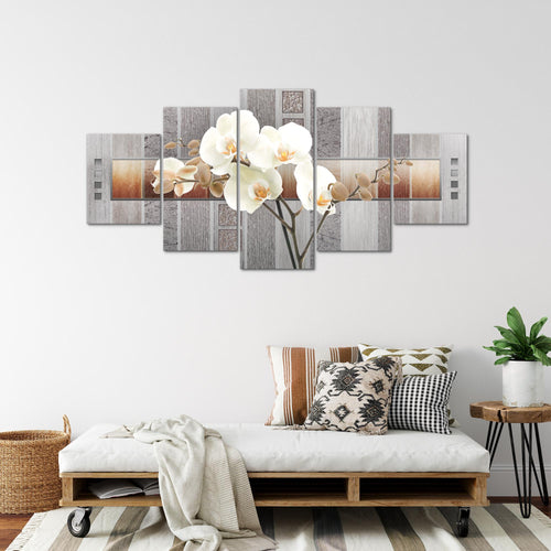 Runa Art - Bilder Blumen Pflanzen 200 x 100 cm 5 Teilig XXL Wanddekoration Design Orchidee Weiß 204651a