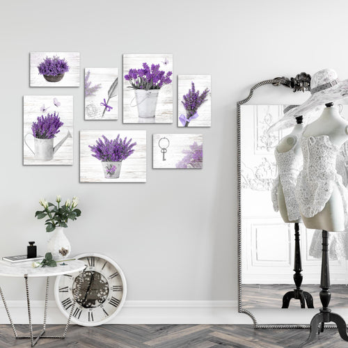 Novart Wandbilder Home Provence - KOMPLETT AUFHÄNGFERTIG - Lavendel Viollet Wohnzimmer Schlafzimmer - 7 Moderne Mood-Bilder - N002971a