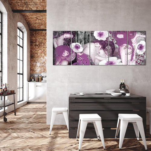 Runa Art Wandbild XXL Collage Gustav Klimt Wohnzimmer 200 x 80 cm Violett 5 Teilig - Made in Germany - 018555c