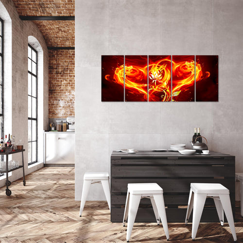 Runa Art Bild Feuer Herz Wandbilder auf Vlies Leinwand 5 Teilig Wanddekoration Wohnzimmer 102256a