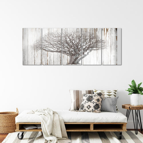 Runa Art Wandbild XXL Baum Abstrakt Wohnzimmer 200 x 80 cm Schwarz Weiss 5 Teilig - Made in Germany - 039955b