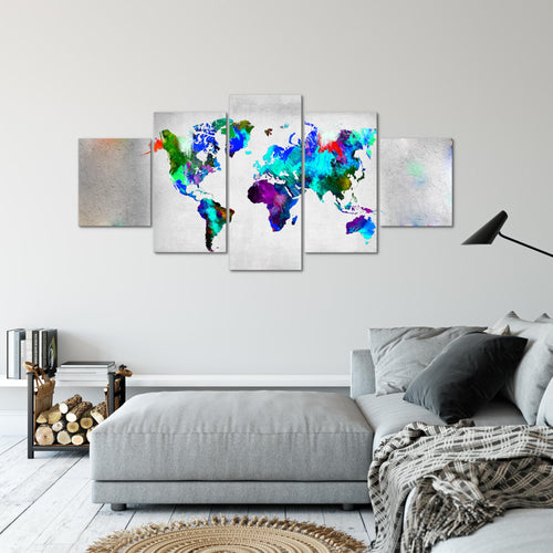 Runa Art - Bilder Weltkarte 200 x 100 cm 5 Teilig XXL Wanddekoration Design Bunt 108851b
