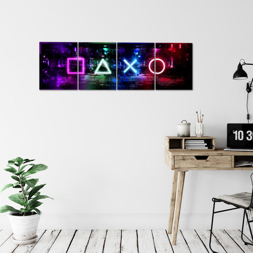 Runa Art Bilder Set 4 Teilig Gamer Wandbilder XXL Kinderzimmer 160 x 50 cm Formen Modern 038846a
