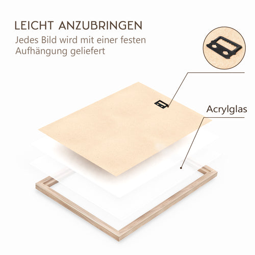 Novart Biler Set Boho - mit Rahmen - Wohnzimmer Schlafzimmer Wanddeko - 3 Wandbilder Beige - N123130aR1