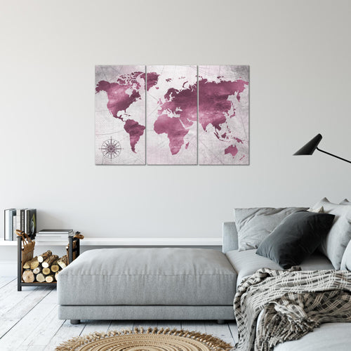 Runa Art Wandbilder Weltkarte Bild XXL Büro Wohnzimmer Pink Vintage Antik 120 x 80 cm 3 Teilig 026031b