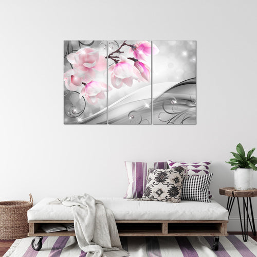 Runa Art Wandbilder Blumen Abstrakt Bild XXL Wohnzimmer Schlafzimmer Grau Rosa 3D Optik 120 x 80 cm 3 Teilig 035331a