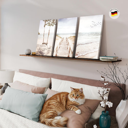 Novart Bilder Set Landschaft - KEIN EXTRA RAHMEN BENÖTIGT - Wandbilder für Wohnzimmer Schlafzimmer Büro - 3 Teilig Deko Strand - N038136b