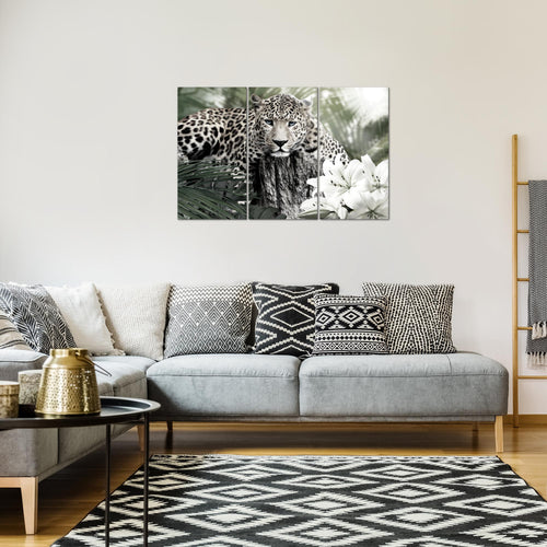 Runa Art Wandbilder Afrika Leopard Bild XXL Wohnzimmer Schlafzimmer Schwarz Weiss Tiere 120 x 80 cm 3 Teilig 006731c