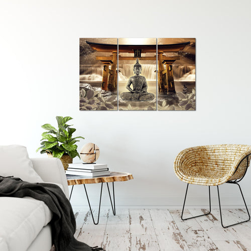 Runa Art Wandbilder Feng Shui Buddha Bild XXL Wohnzimmer Schlafzimmer Braun Wellness Zen 120 x 80 cm 3 Teilig 036431b
