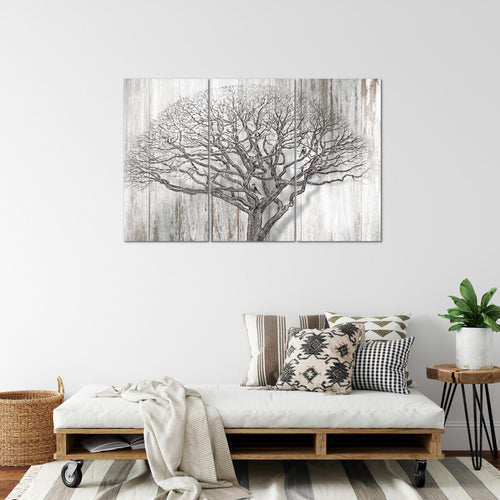 Runa Art Wandbilder Baum Abstrakt Bild XXL Wohnzimmer Schwarz Weiss Holzmotiv 120 x 80 cm 3 Teilig 039931b