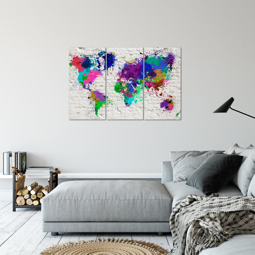 Runa Art Wandbilder Weltkarte Bild XXL Büro Wohnzimmer Bunt Steinwand 120 x 80 cm 3 Teilig 107531b