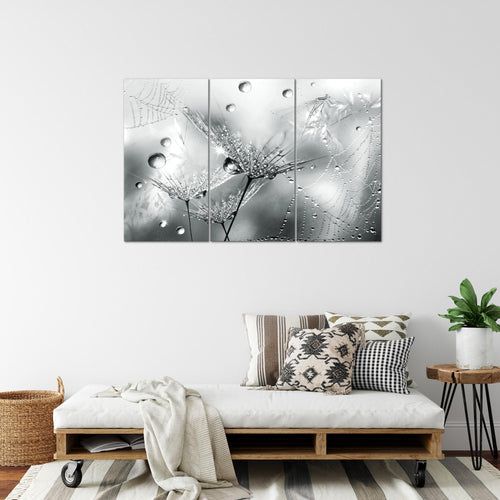 Runa Art Wandbilder Blumen Pusteblumen Bild XXL Wohnzimmer Schlafzimmer Schwarz Weiss Morgentau 120 x 80 cm 3 Teilig 043131c